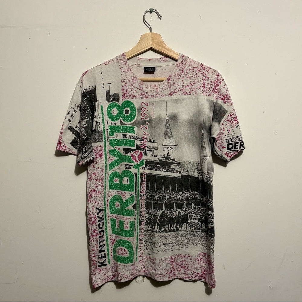 🏇 VINTAGE 90s KENTUCKY DERBY 118 1992 ALL OVER PRINT SCREEN STARS T-SHIRT 🏇